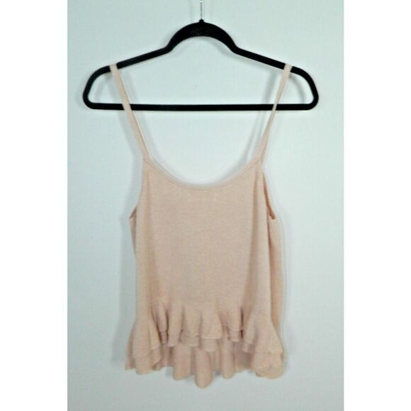 Anthropologie Sweater Knit Tank Top Medium Pink DoubleRuffle Hem - Picture 2 of 9